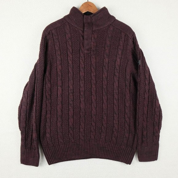 Projek Raw Cable Knit Sweater Mens Extra Large Burgundy Henley Outdoor Preppy - Picture 1 of 10